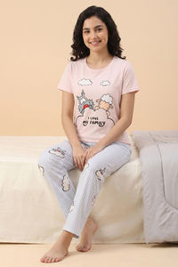 Zivame Farm Lore Knit Cotton Pyjama Set - Cradle Pink — thumbnail 4